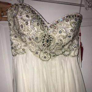 White beaded empire waist white flowy dress